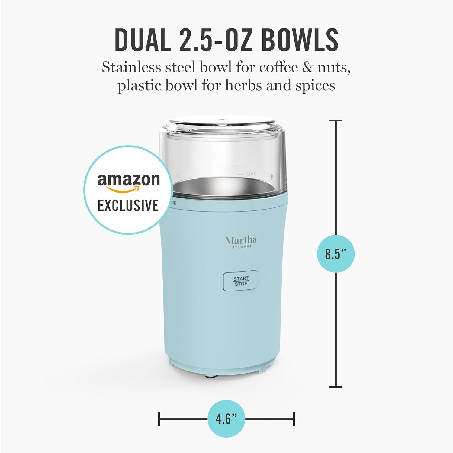 image:imageMarthaStewart ElectricCoffee amp Spice GrinderDual 25oz RemovableBowls StorageLidsStainless Steel BladesOne Touch Pulse Control2in1CompactBeans amp Spices Herbsamp Nuts Linen WhiteSky Blue