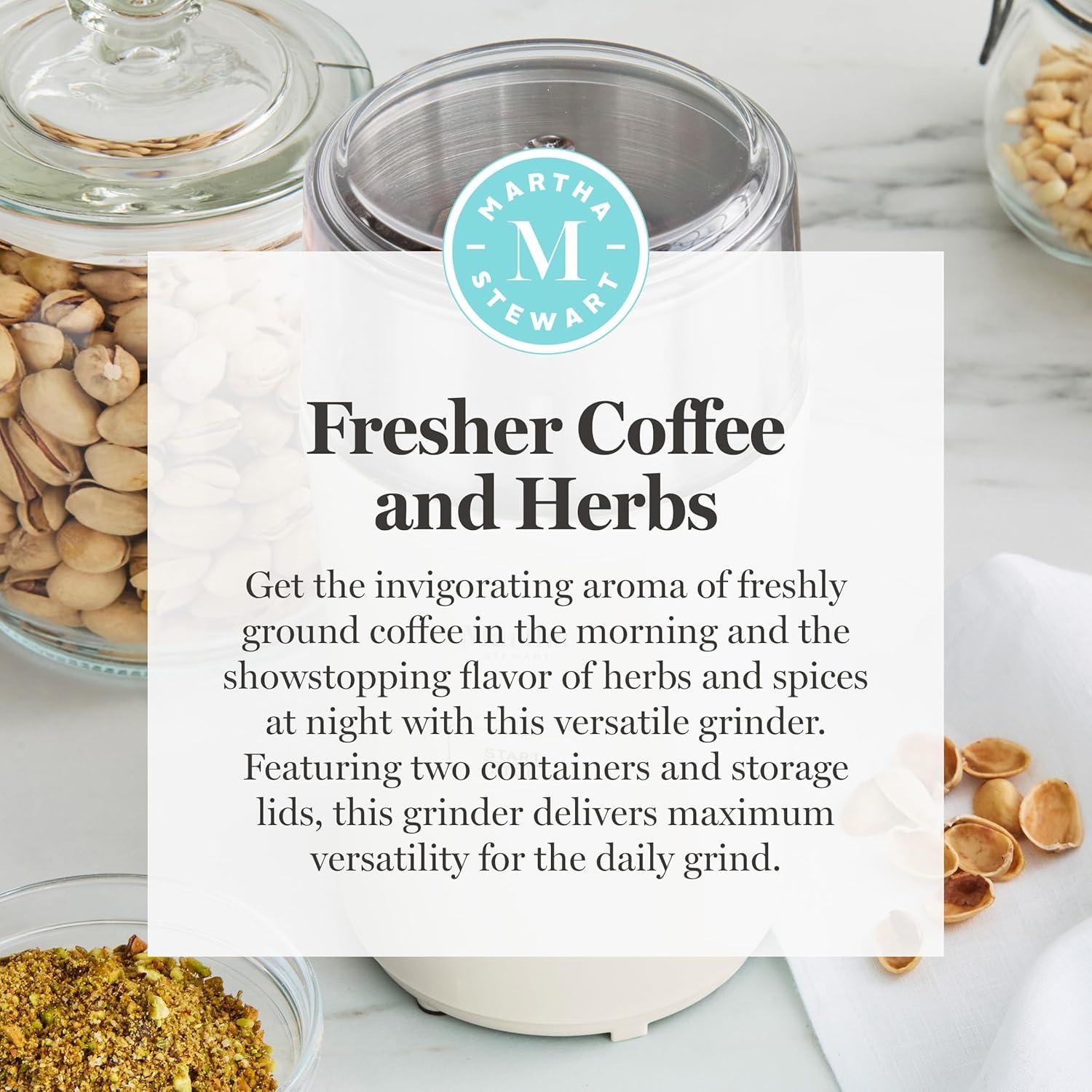 image:imageMarthaStewart ElectricCoffee amp Spice GrinderDual 25oz RemovableBowls StorageLidsStainless Steel BladesOne Touch Pulse Control2in1CompactBeans amp Spices Herbsamp Nuts Linen WhiteLinen White