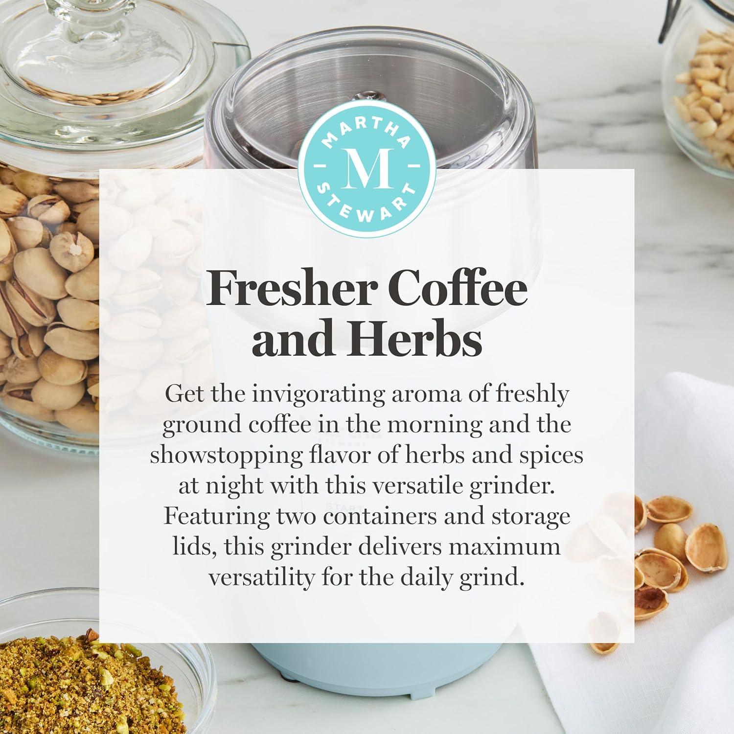 image:imageMarthaStewart ElectricCoffee amp Spice GrinderDual 25oz RemovableBowls StorageLidsStainless Steel BladesOne Touch Pulse Control2in1CompactBeans amp Spices Herbsamp Nuts Linen WhiteSky Blue
