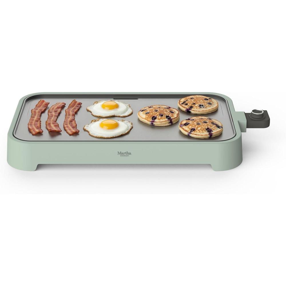 image:imageMartha Stewart 12 x 22 Electric Griddle XL Ceramic NonstickFlat Top Cooking Surface Adjustable Temperature Dial Drip Tray Dishwasher Safe 1500W Fast Even Heating Pancakes amp Eggs Linen WhiteHoneydew Green