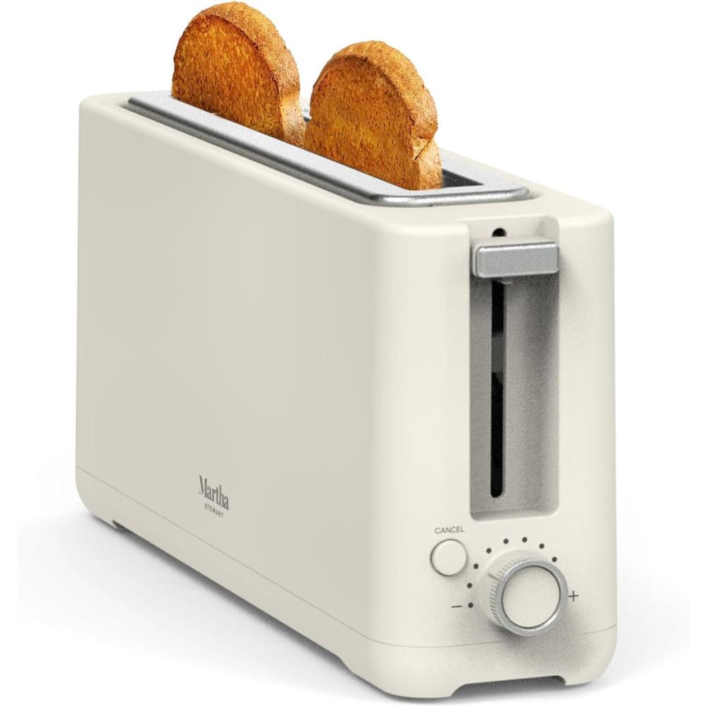 image:imageMartha Stewart 2 Slice Long Slot Toaster Extra Wide for Sourdough amp Bagels 10 Setting Shade Control Removable Crumb Tray SelfCentering Design DefrostReheat Cancel Slim SpaceSaving LinenLinen White