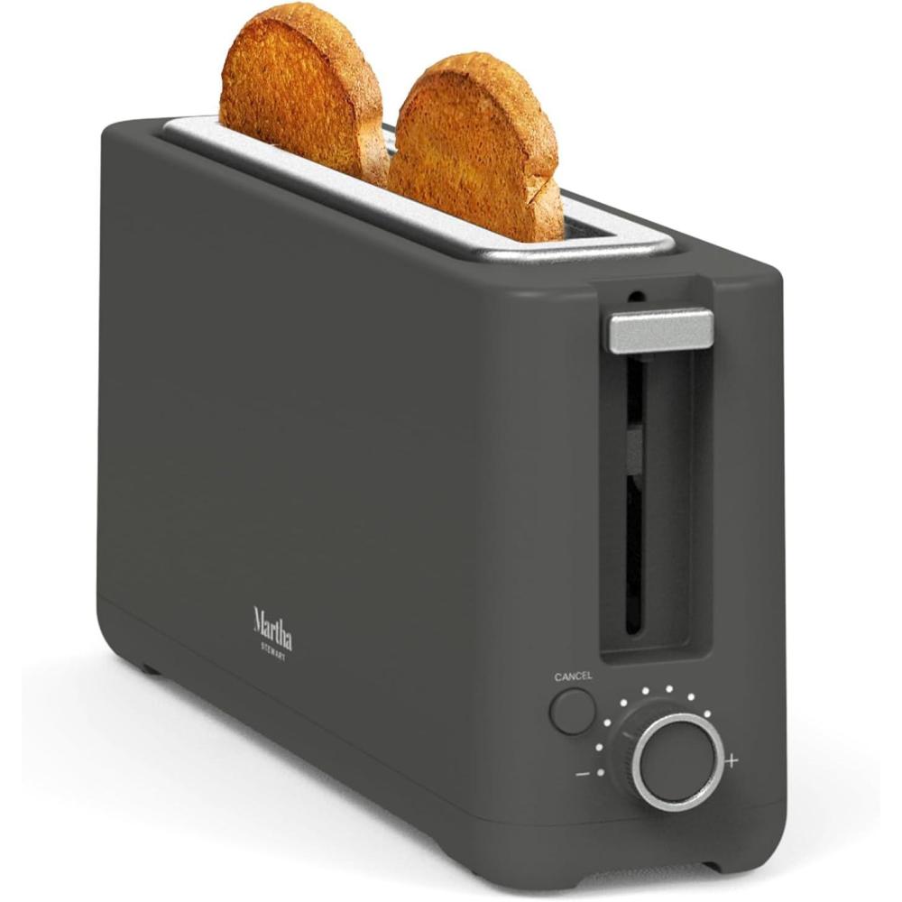 image:imageMartha Stewart 2 Slice Long Slot Toaster Extra Wide for Sourdough amp Bagels 10 Setting Shade Control Removable Crumb Tray SelfCentering Design DefrostReheat Cancel Slim SpaceSaving LinenCaviar Gray