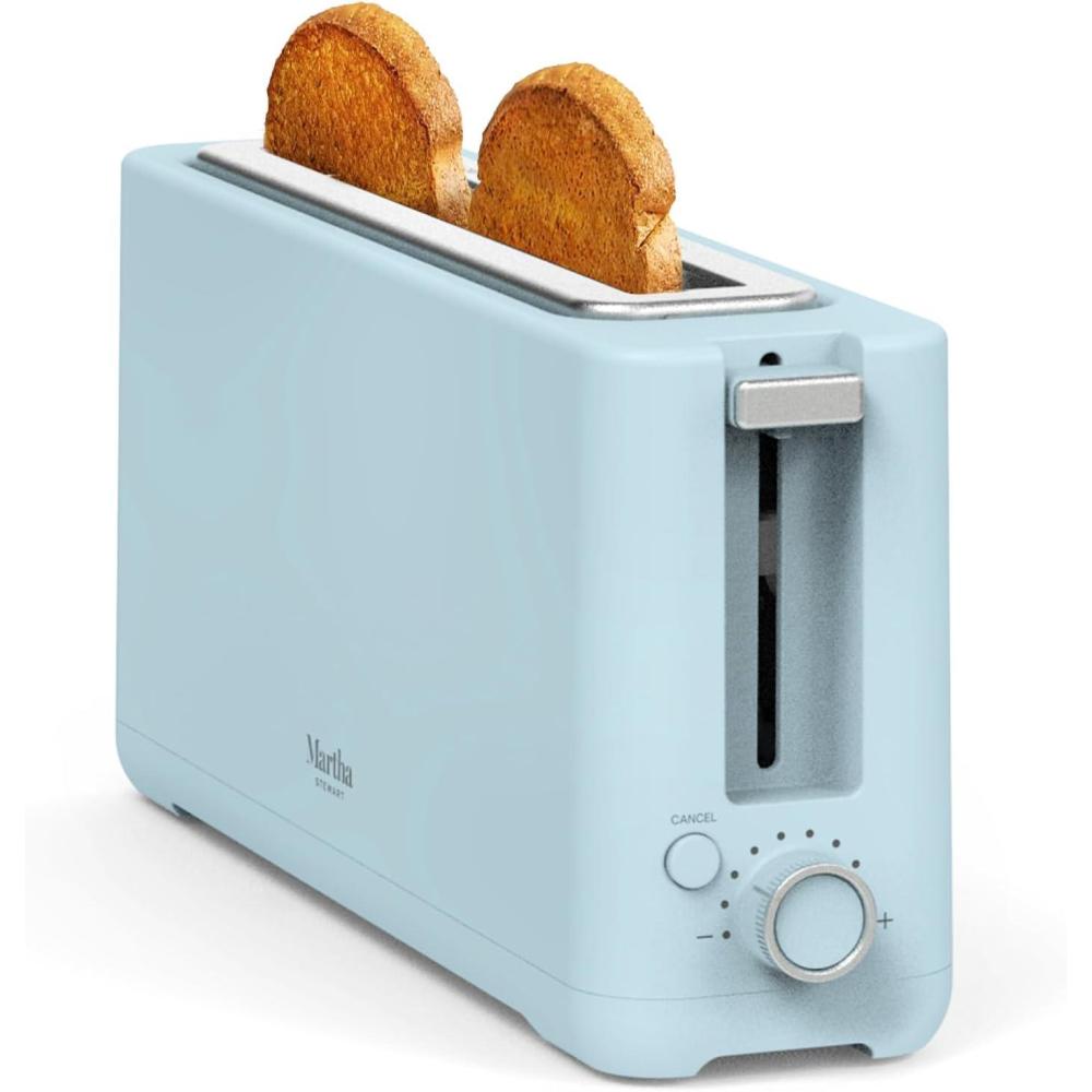 image:imageMartha Stewart 2 Slice Long Slot Toaster Extra Wide for Sourdough amp Bagels 10 Setting Shade Control Removable Crumb Tray SelfCentering Design DefrostReheat Cancel Slim SpaceSaving LinenSky Blue