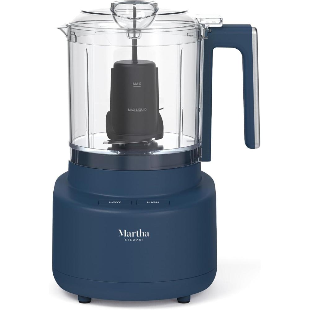 image:imageMartha Stewart 3 Cup Electric Food Chopper Vegetable amp Herb Mini Food Processor 24oz BPAFree Bowl Stainless Steel Blades Pour Spout Dicing Mincing Chop amp Puree Dishwasher Safe LinenIndigo Blue