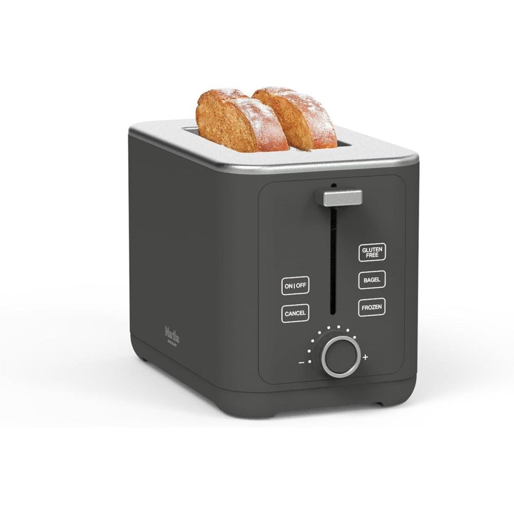 image:imageMartha Stewart 4 Slice Toaster 10 Shade Settings with Defrost Cancel Bagel amp GlutenFree ExtraWide SelfCentering Slots for Waffles amp Artisan Bread Removable Crumb Tray Cord Wrap 1800W LinenCaviar Gray