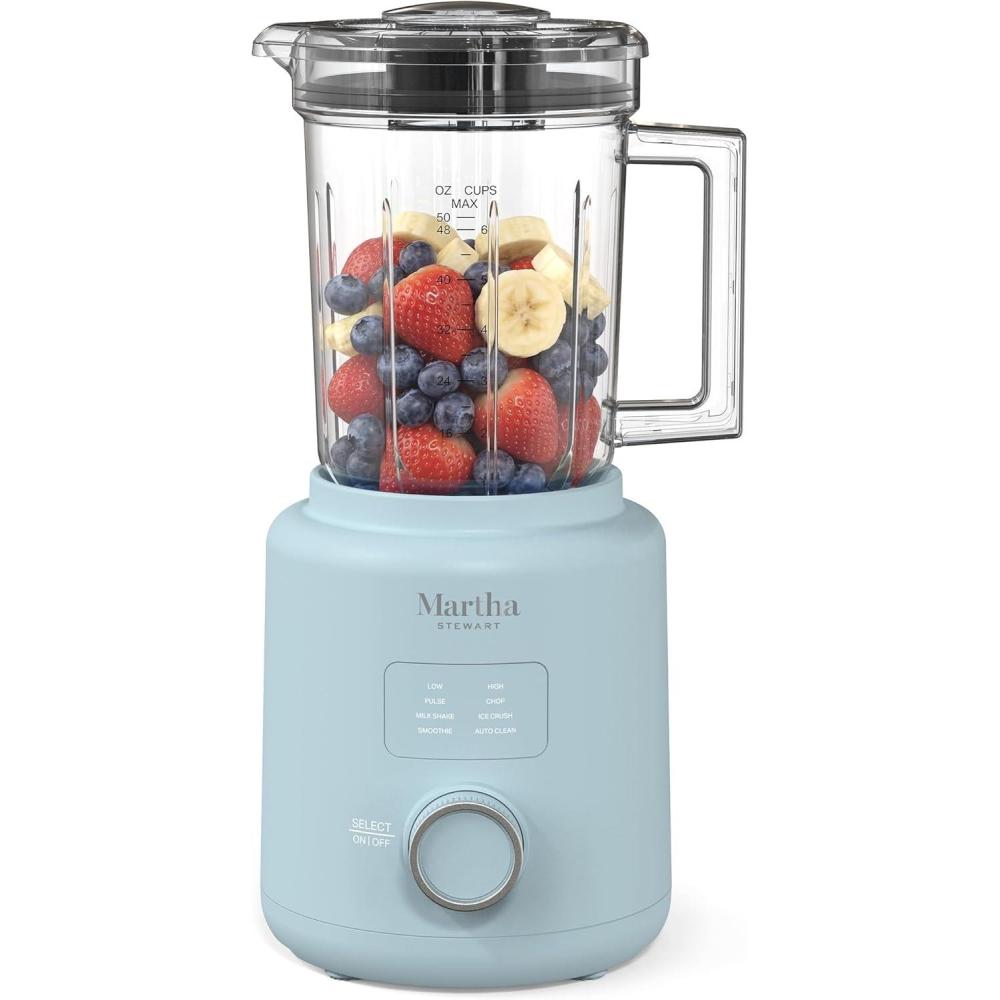 image:imageMartha Stewart 50oz Countertop Blender Smoothie Margarita amp Ice Crushing Blender BPAFree Pitcher 3 Speeds 5 Presets AutoClean Function Dishwasher Safe Stainless Steel Blades Linen CreamSky Blue