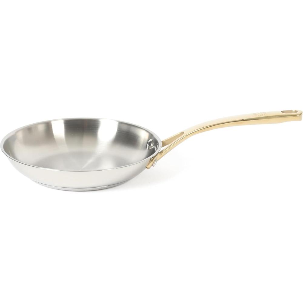 image:imageMartha Stewart Castelle 12Inch Stainless Steel Frying Pan with GoldTone Handle TriPly Encapsulated Bottom Oven Safe amp Induction Safe Skillet for Searing and SautingStainless Steel W Gold Handle