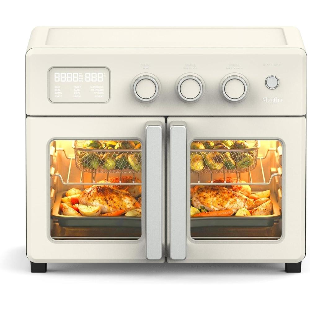 image:imageMartha Stewart French Door Air Fryer Toaster Oven Combo 34QT Countertop Convection 12in1 Bake Broil Roast Fits 12 PizzaDehydrate5 Accessories Air Fry Basket Stainless Steel Linen WhiteLinen White