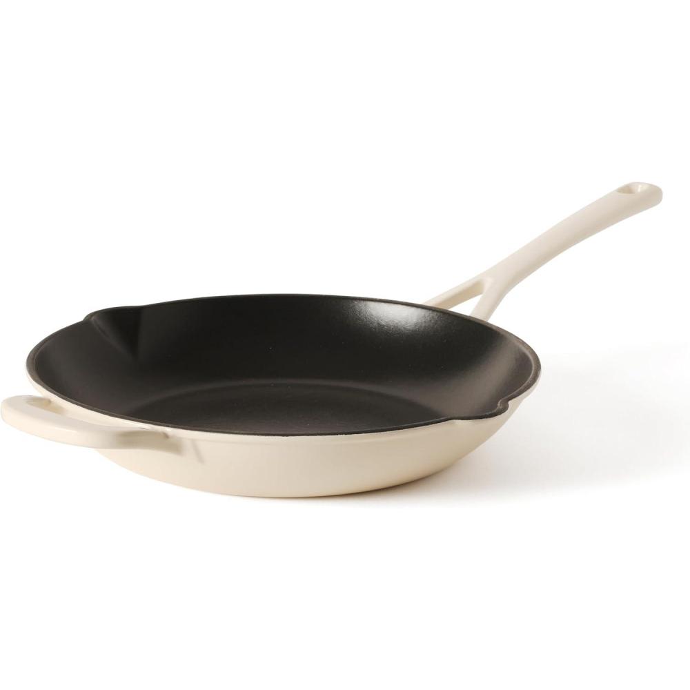 image:imageMartha Stewart Gatwick 12 Enameled Cast Iron Skillet PFASFree Classic Red Exterior with Matte Black Enamel Interior Rust Resistant Oven SafeLinen White