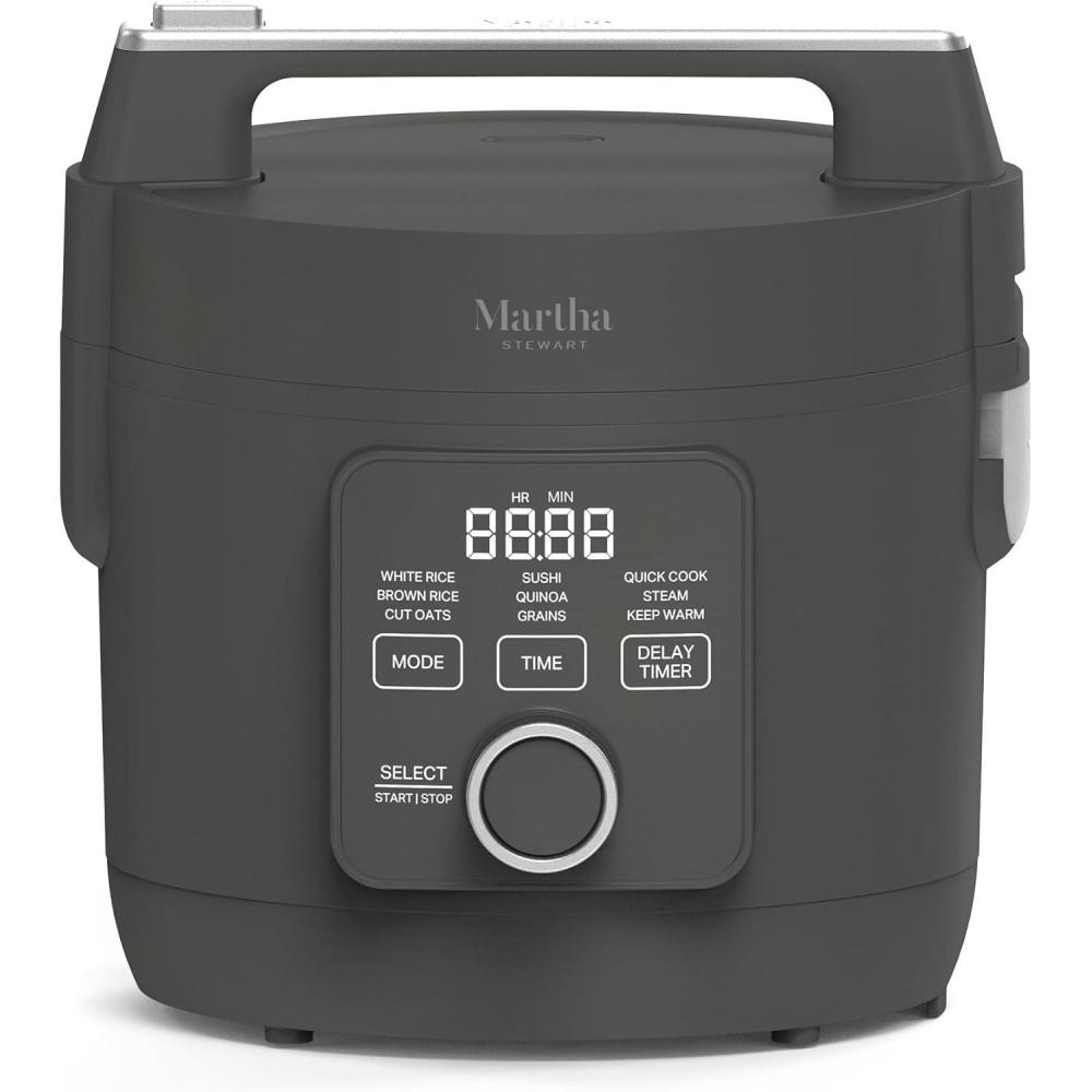 image:imageMartha Stewart Rice Cooker 4 Cup Uncooked 8 Cup Cooked Ceramic NonStick Removable Pot Keep Warm Measure Markings Steam Basket Brown amp Sushi Rice Quick Cook Quinoa Grains Oats Linen WhiteCaviar Gray