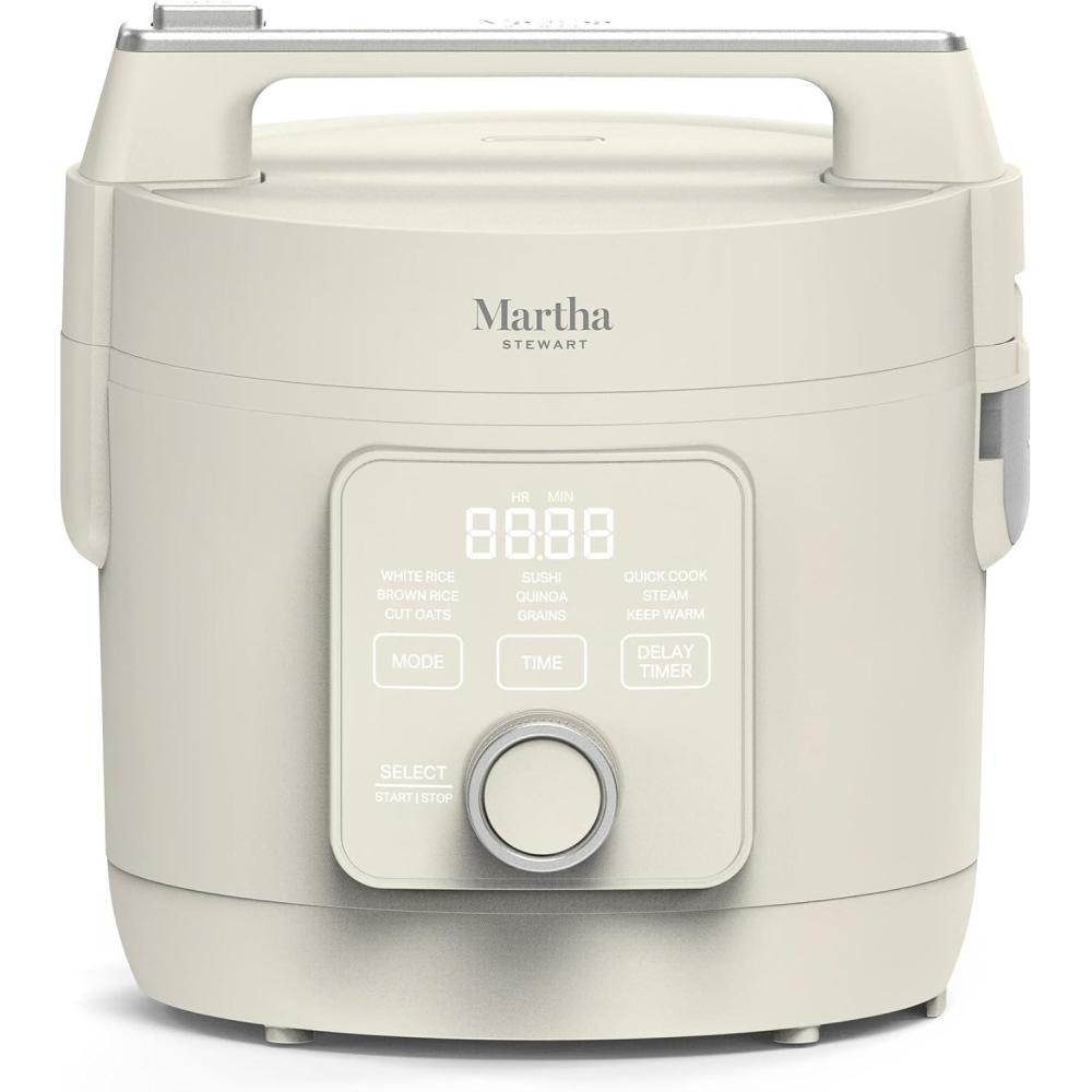 image:imageMartha Stewart Rice Cooker 4 Cup Uncooked 8 Cup Cooked Ceramic NonStick Removable Pot Keep Warm Measure Markings Steam Basket Brown amp Sushi Rice Quick Cook Quinoa Grains Oats Linen WhiteLinen White