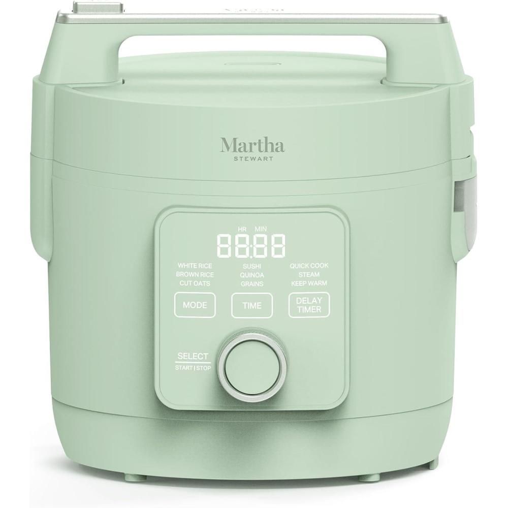 image:imageMartha Stewart Rice Cooker 4 Cup Uncooked 8 Cup Cooked Ceramic NonStick Removable Pot Keep Warm Measure Markings Steam Basket Brown amp Sushi Rice Quick Cook Quinoa Grains Oats Linen WhiteHoneydew Green
