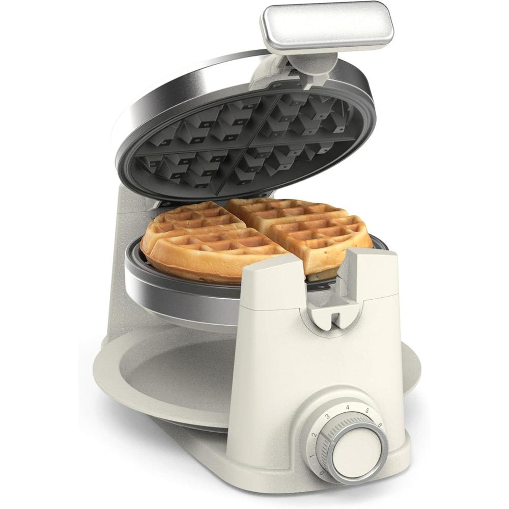 image:imageMartha Stewart Rotating Waffle Maker 180 Flip Iron with PFASFree Nonstick Plates Adjustable Timer Ready Light Drip Tray Space Saving Classic Round 7 Easy to Clean Stainless Steel LinenLinen White