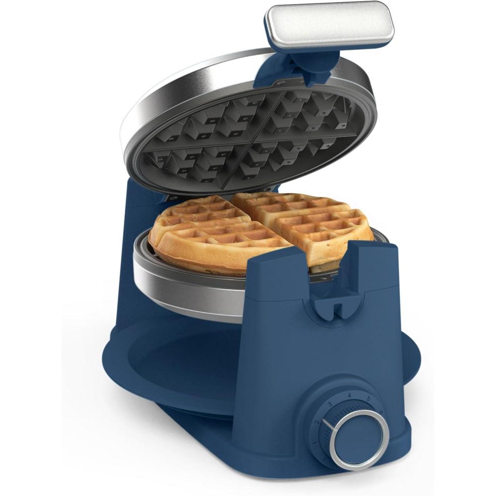 image:imageMartha Stewart Rotating Waffle Maker 180 Flip Iron with PFASFree Nonstick Plates Adjustable Timer Ready Light Drip Tray Space Saving Classic Round 7 Easy to Clean Stainless Steel LinenIndigo Blue