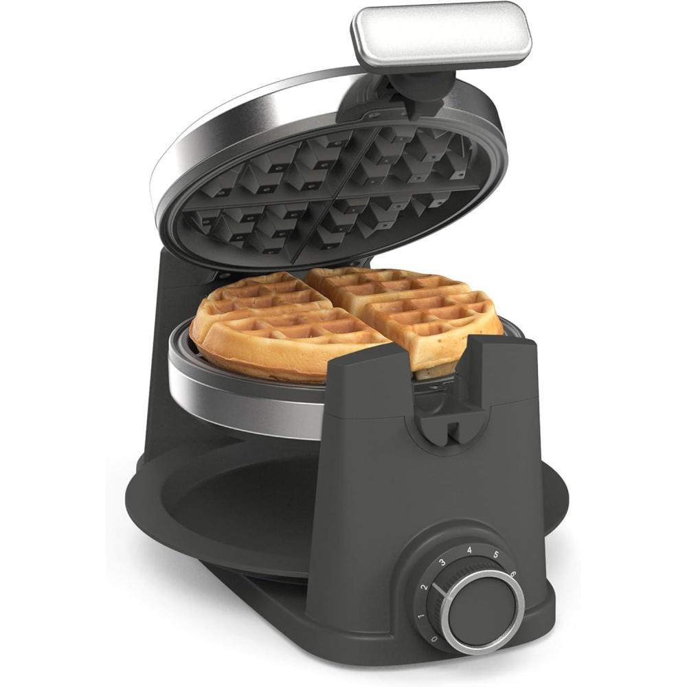 image:imageMartha Stewart Rotating Waffle Maker 180 Flip Iron with PFASFree Nonstick Plates Adjustable Timer Ready Light Drip Tray Space Saving Classic Round 7 Easy to Clean Stainless Steel LinenCaviar Gray