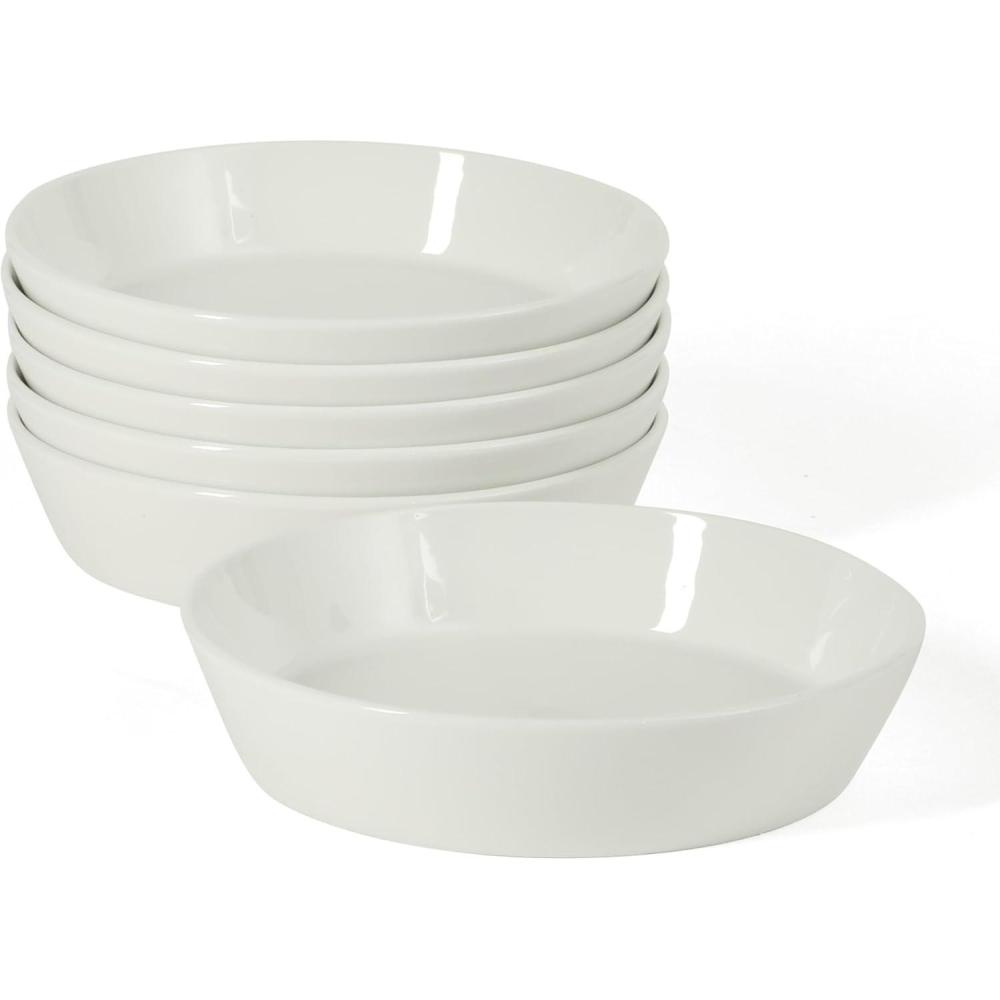 image:imageMartha Stewart Selma Pasta Bowls Set of 6 43oz White Porcelain Soup Bowls amp Salad Bowl Wide and Shallow Chip Resistant Dishwasher amp Microwave SafeWhite Pasta Bowls