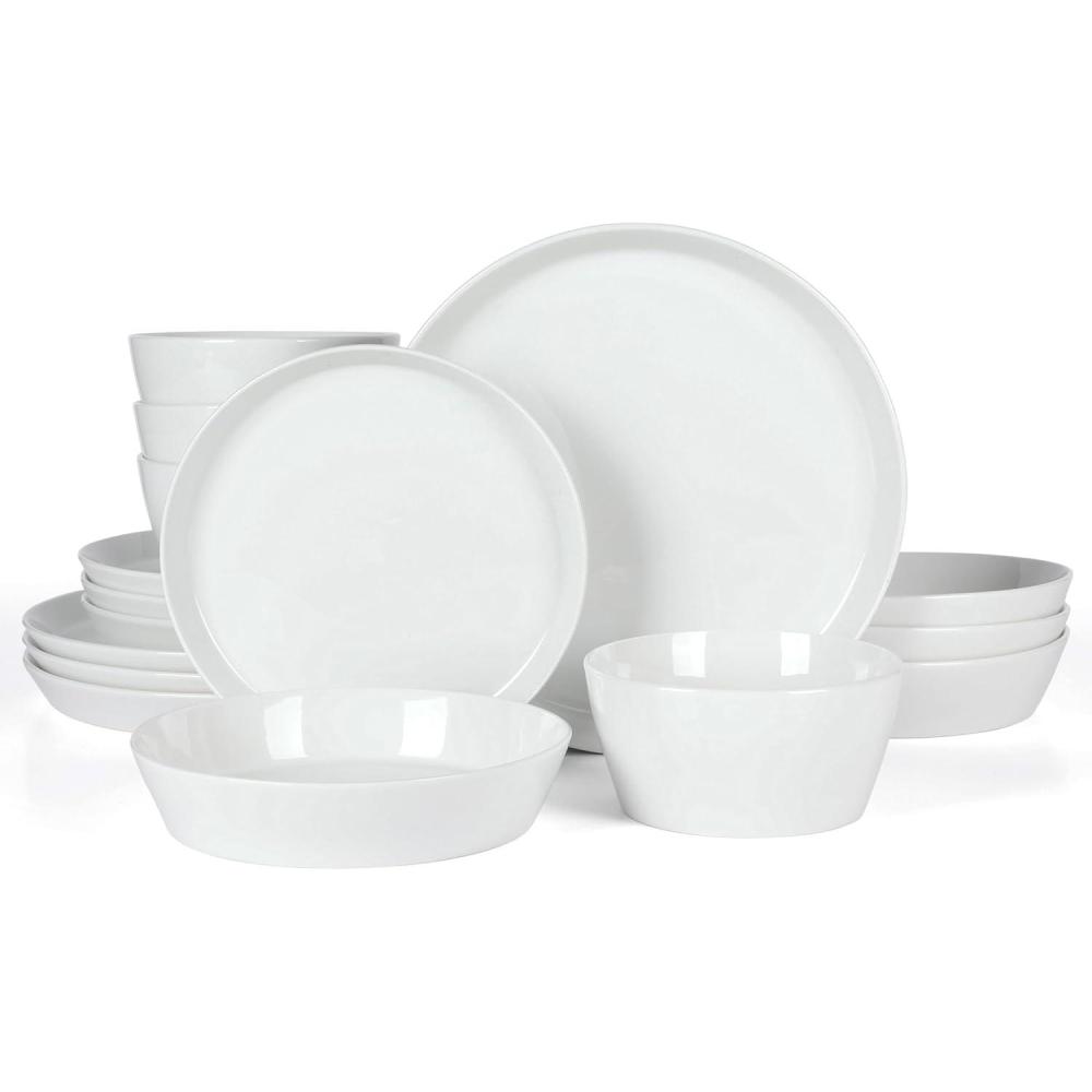 image:imageMartha Stewart Selma Pasta Bowls Set of 6 43oz White Porcelain Soup Bowls amp Salad Bowl Wide and Shallow Chip Resistant Dishwasher amp Microwave SafeWhite