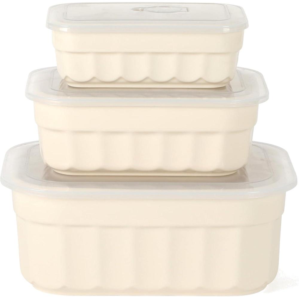image:imageMartha Stewart Shadowbrook 5Piece Borosilicate Glass Storage Container Set Airtight Locking Lids 216 oz Meal Prep Leftover amp Lunch Containers Microwave Oven amp Dishwasher SafeCream Broadbrook Rectangular