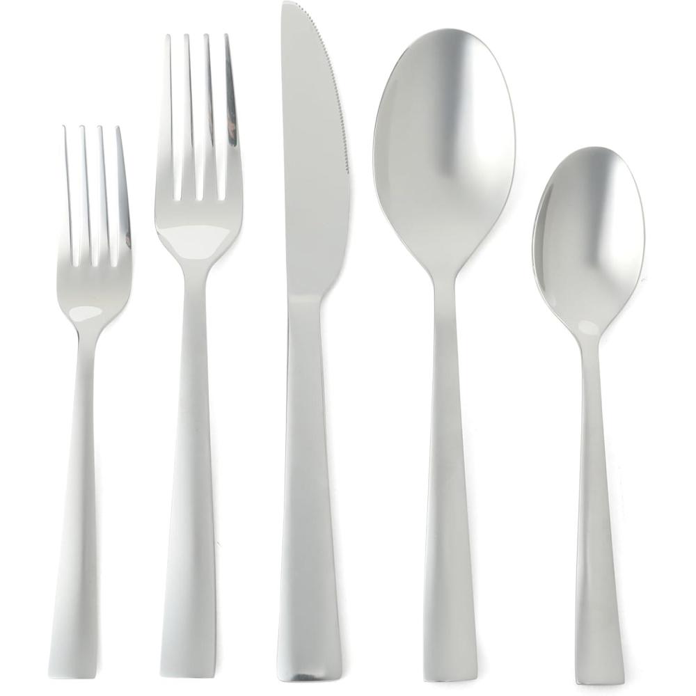 image:imageMartha Stewart Torino 20Piece Gold Flatware Set Service for 4 Stainless Steel Silverware wPVD Gold Handle Mirror Polish Dishwasher Safe Rust Resistant Chip Resistant Glamorous Utensil SetSilver Chiggi
