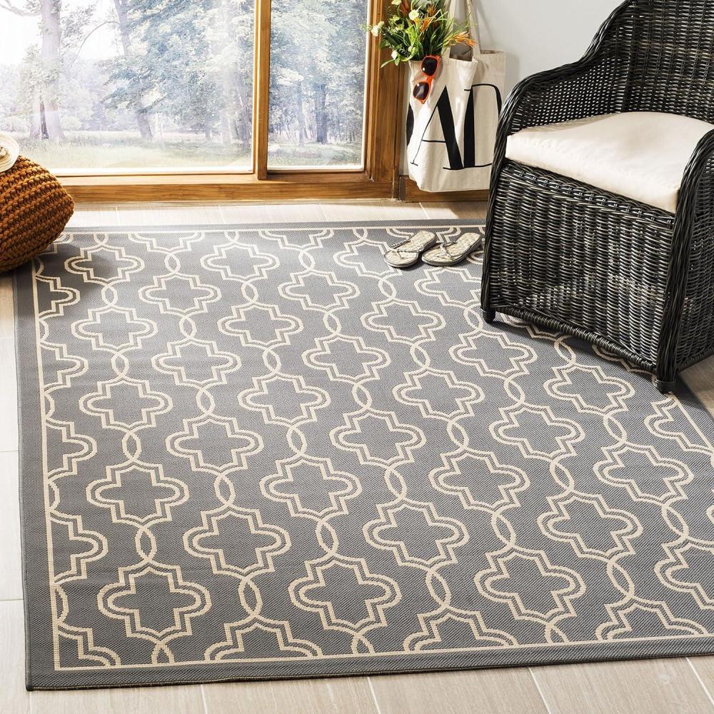 image:imageMartha Stewart x SAFAVIEH Outdoor Area Rug Collection  8 x 112 Anthracite amp Beige Weather Resistant amp Washable Ideal for Patio Backyard Mudroom Deck Dining Space MSR4274246