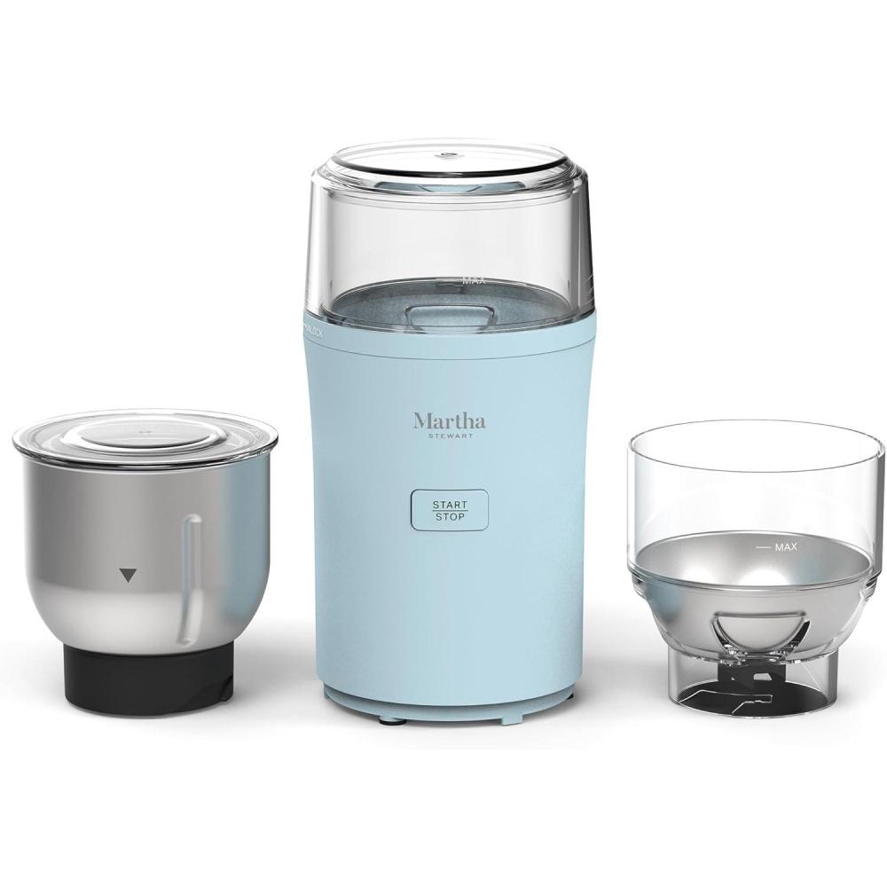image:imageMarthaStewart ElectricCoffee amp Spice GrinderDual 25oz RemovableBowls StorageLidsStainless Steel BladesOne Touch Pulse Control2in1CompactBeans amp Spices Herbsamp Nuts Linen WhiteSky Blue
