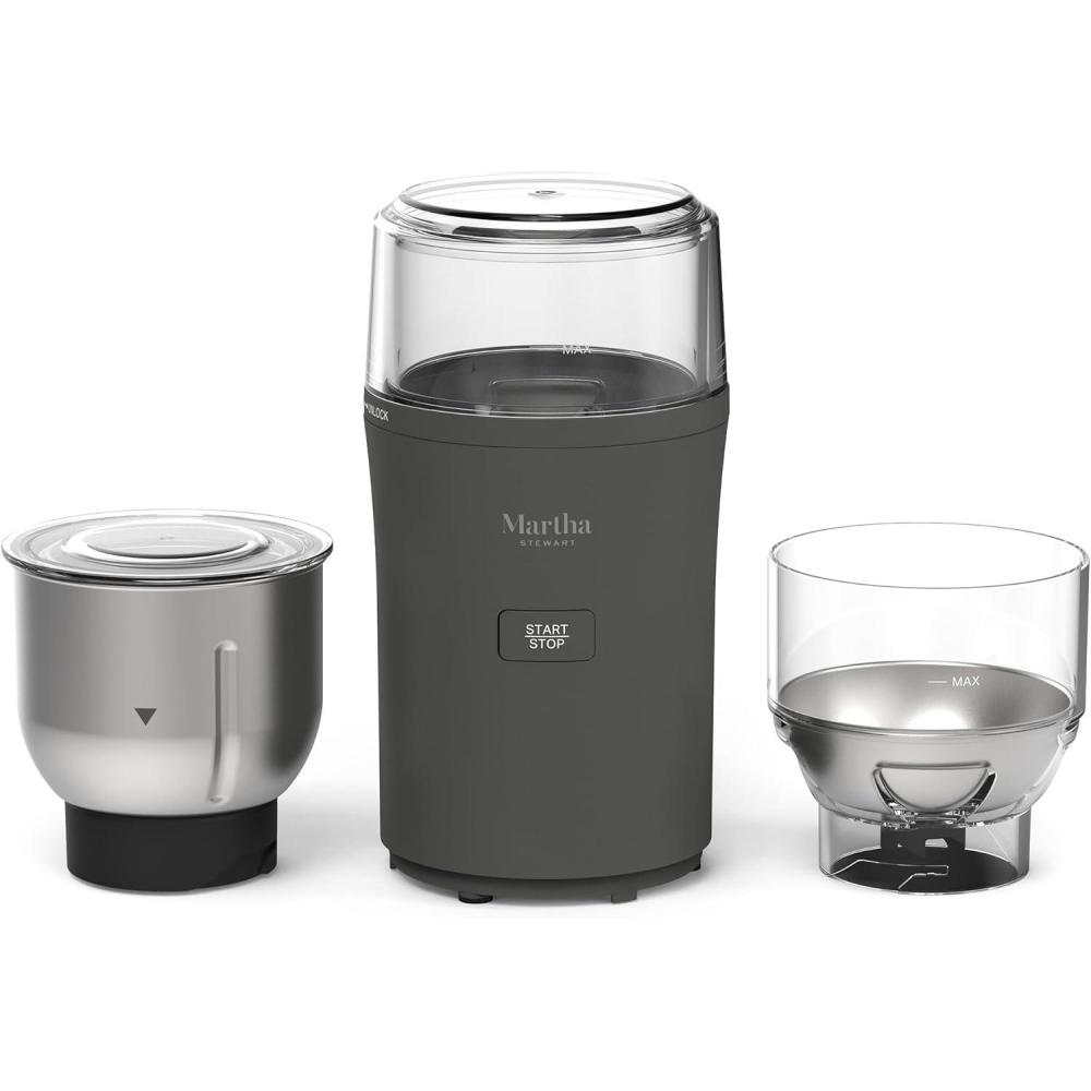 image:imageMarthaStewart ElectricCoffee amp Spice GrinderDual 25oz RemovableBowls StorageLidsStainless Steel BladesOne Touch Pulse Control2in1CompactBeans amp Spices Herbsamp Nuts Linen WhiteCaviar Gray