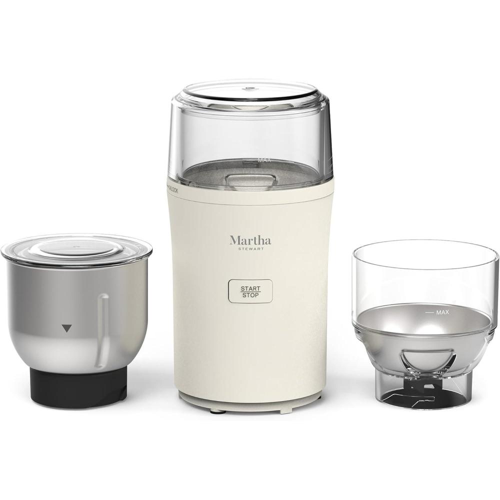 image:imageMarthaStewart ElectricCoffee amp Spice GrinderDual 25oz RemovableBowls StorageLidsStainless Steel BladesOne Touch Pulse Control2in1CompactBeans amp Spices Herbsamp Nuts Linen WhiteLinen White