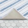 Martha Stewart – Bath Rug, Plush 100% Yarn-Dye Knit Rug, Soft Cushioned Feel Bathroom Rug with Skid-Resistant Latex Rubber Backing (Skylands Border Linen/White, 60″ x 22″)(Driftwood Stripes Blue)