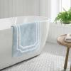 Martha Stewart – Bath Rug, Plush 100% Yarn-Dye Knit Rug, Soft Cushioned Feel Bathroom Rug with Skid-Resistant Latex Rubber Backing (Skylands Border Linen/White, 60″ x 22″)(Skylands Border Blue Bell/White)