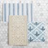 Martha Stewart – Bath Rug, Plush 100% Yarn-Dye Knit Rug, Soft Cushioned Feel Bathroom Rug with Skid-Resistant Latex Rubber Backing (Skylands Border Linen/White, 60″ x 22″)(Driftwood Stripes Blue)