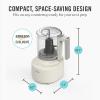 Martha Stewart 3 Cup Electric Food Chopper, Vegetable & Herb Mini Food Processor, 24oz BPA-Free Bowl, Stainless Steel Blades, Pour Spout, Dicing, Mincing, Chop & Puree, Dishwasher Safe, Linen(Linen White)