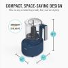 Martha Stewart 3 Cup Electric Food Chopper, Vegetable & Herb Mini Food Processor, 24oz BPA-Free Bowl, Stainless Steel Blades, Pour Spout, Dicing, Mincing, Chop & Puree, Dishwasher Safe, Linen(Indigo Blue)