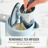 Martha Stewart Electric Kettle with Removable Stainless Steel Tea Infuser, Glass Carafe 1.7L (7 Cups), Hot Water Boiler, 4 Presets, Keep Warm & Auto Shut-Off, Cordless 360° Swivel Base, Linen White(Sky Blue)