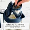 Martha Stewart Electric Kettle with Removable Stainless Steel Tea Infuser, Glass Carafe 1.7L (7 Cups), Hot Water Boiler, 4 Presets, Keep Warm & Auto Shut-Off, Cordless 360° Swivel Base, Linen White(Indigo Blue)