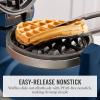 Martha Stewart Rotating Waffle Maker, 180° Flip Iron with PFAS-Free Nonstick Plates, Adjustable Timer, Ready Light, Drip Tray, Space Saving, Classic Round 7”, Easy to Clean, Stainless Steel, Linen(Indigo Blue)