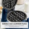 Martha Stewart Rotating Waffle Maker, 180° Flip Iron with PFAS-Free Nonstick Plates, Adjustable Timer, Ready Light, Drip Tray, Space Saving, Classic Round 7”, Easy to Clean, Stainless Steel, Linen(Indigo Blue)