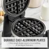 Martha Stewart Rotating Waffle Maker, 180° Flip Iron with PFAS-Free Nonstick Plates, Adjustable Timer, Ready Light, Drip Tray, Space Saving, Classic Round 7”, Easy to Clean, Stainless Steel, Linen(Caviar Gray)