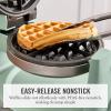 Martha Stewart Rotating Waffle Maker, 180° Flip Iron with PFAS-Free Nonstick Plates, Adjustable Timer, Ready Light, Drip Tray, Space Saving, Classic Round 7”, Easy to Clean, Stainless Steel, Linen(Honeydew Green)