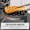 Martha Stewart Rotating Waffle Maker, 180° Flip Iron with PFAS-Free Nonstick Plates, Adjustable Timer, Ready Light, Drip Tray, Space Saving, Classic Round 7”, Easy to Clean, Stainless Steel, Linen(Caviar Gray)