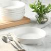 Martha Stewart Selma Pasta Bowls Set of 6, 43oz White Porcelain Soup Bowls & Salad Bowl, Wide and Shallow, Chip Resistant, Dishwasher & Microwave Safe(White (Pasta Bowls))