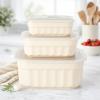 Martha Stewart Shadowbrook 5-Piece Borosilicate Glass Storage Container Set – Airtight Locking Lids, 21.6 oz Meal Prep, Leftover & Lunch Containers, Microwave, Oven & Dishwasher Safe(Cream (Broadbrook – Rectangular))