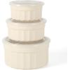 Martha Stewart Shadowbrook 5-Piece Borosilicate Glass Storage Container Set – Airtight Locking Lids, 21.6 oz Meal Prep, Leftover & Lunch Containers, Microwave, Oven & Dishwasher Safe(Cream (Broadbrook – Round))