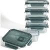 Martha Stewart Shadowbrook 5-Piece Borosilicate Glass Storage Container Set – Airtight Locking Lids, 21.6 oz Meal Prep, Leftover & Lunch Containers, Microwave, Oven & Dishwasher Safe(Glass/Green Lid (Shadowbrook – Rectangular))