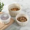 Martha Stewart Shadowbrook 5-Piece Borosilicate Glass Storage Container Set – Airtight Locking Lids, 21.6 oz Meal Prep, Leftover & Lunch Containers, Microwave, Oven & Dishwasher Safe(Cream (Broadbrook – Round))