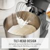 Martha Stewart  Tilt-Head Stand Mixer, 12 Speed, 5.3QT Stainless Steel Bowl, Splash Guard with Pour Chute, Whisk, Dough Hook, Flat Beater, Electric Kitchen Baking Mixer, Bread, Cake, Whip, Linen White(Caviar Gray)