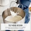 Martha Stewart  Tilt-Head Stand Mixer, 12 Speed, 5.3QT Stainless Steel Bowl, Splash Guard with Pour Chute, Whisk, Dough Hook, Flat Beater, Electric Kitchen Baking Mixer, Bread, Cake, Whip, Linen White(Indigo Blue)
