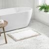 Martha Stewart – Bath Rug, Plush 100% Yarn-Dye Knit Rug, Soft Cushioned Feel Bathroom Rug with Skid-Resistant Latex Rubber Backing (Skylands Border Linen/White, 60″ x 22″)(Bedford Scallop White/Linen)