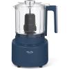 Martha Stewart 3 Cup Electric Food Chopper, Vegetable & Herb Mini Food Processor, 24oz BPA-Free Bowl, Stainless Steel Blades, Pour Spout, Dicing, Mincing, Chop & Puree, Dishwasher Safe, Linen(Indigo Blue)