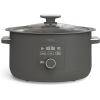 Martha Stewart 8 QT Slow Cooker, Programmable with Timer, 3 Heat Settings (Low, High, Warm), Nonstick Ceramic Removable Crock, Stovetop & Oven Safe, Glass Lid, Simmer, Reheat, Warm, Linen(Caviar Gray)