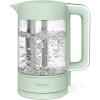 Martha Stewart Electric Kettle with Removable Stainless Steel Tea Infuser, Glass Carafe 1.7L (7 Cups), Hot Water Boiler, 4 Presets, Keep Warm & Auto Shut-Off, Cordless 360° Swivel Base, Linen White(Honeydew Green)